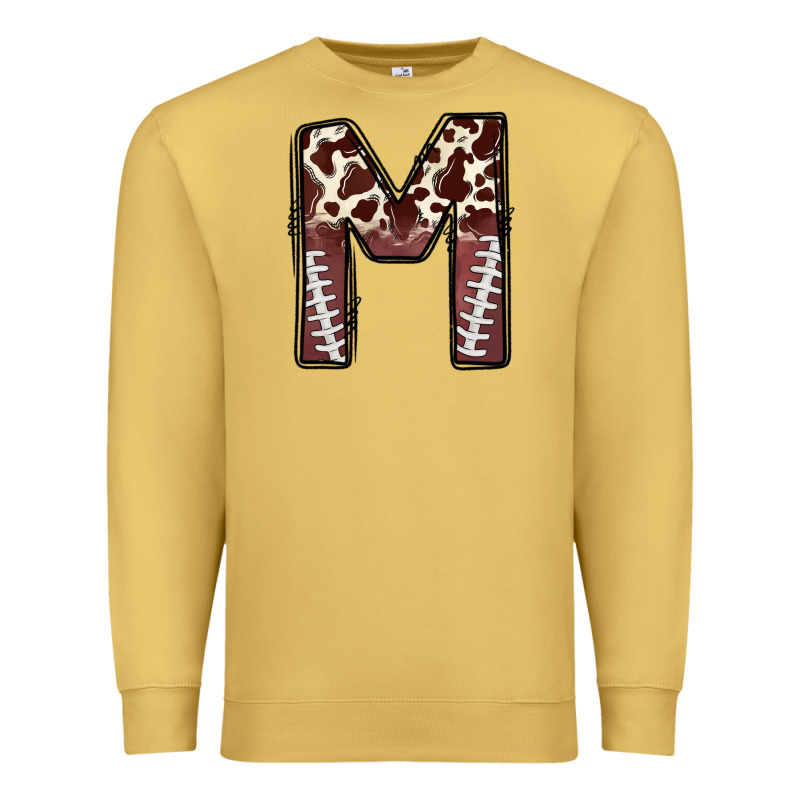 Name Footballcow Print Letter M Premium Sweatshirt by CowhideDigitalArt | Teevron