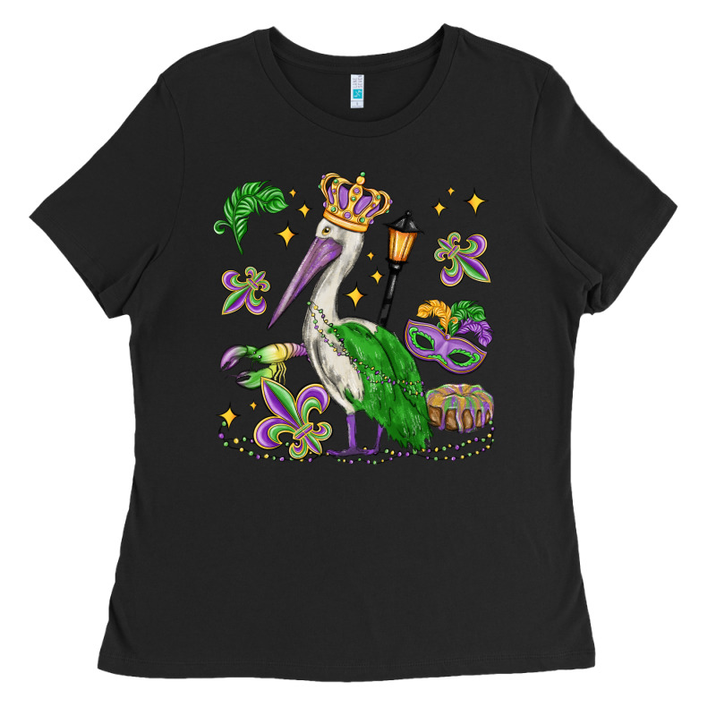 Mardi Gras Pelican Ladies Tee by MaliasSmallBusiness | Teevron