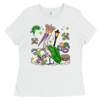 White mardi gras pelican Ladies Tee - MaliasSmallBusiness