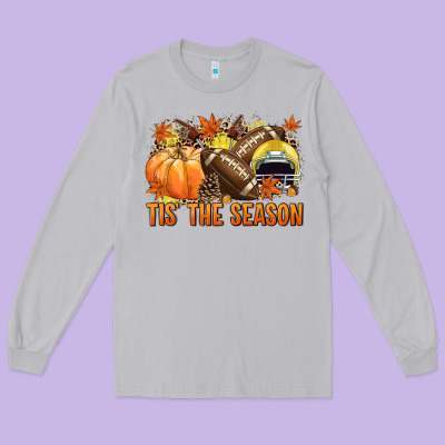 Tis' The Season Football Yellow Helmet Long Sleeve Tee Designed By Nancycooperartshop