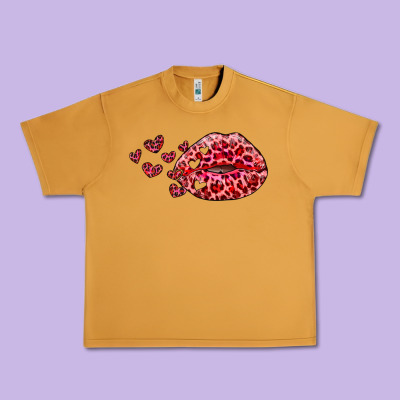 Kiss With Leopard And Hearts Urban Heavy Tee Designed By Ranaportraitstore
