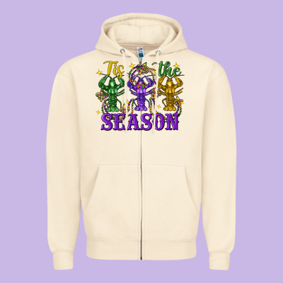 Tis The Season Crawfish Mardi Gras Zipper Hoodie Designed By Fadigitalartstudio