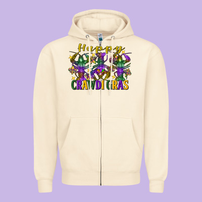 Happy Crawdi Gras Mardi Gras Crawfish Zipper Hoodie Designed By Fadigitalartstudio