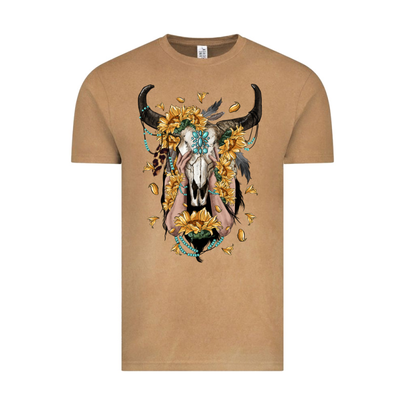Sunflower Boho Bull Skull With Hands Vintage Tee by RanaPortraitStore | Teevron