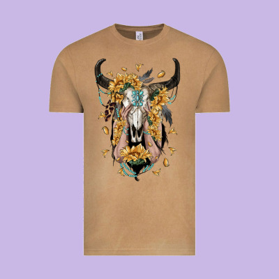 Sunflower Boho Bull Skull With Hands Vintage Tee Designed By Ranaportraitstore
