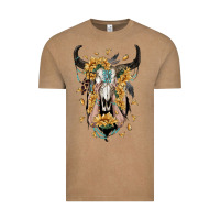 Vintage Coffee sunflower boho bull skull with hands Vintage Tee - RanaPortraitStore