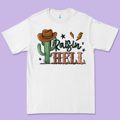 Raisin Hell Cowboy Cactus Premium Tee Designed By Maliassmallbusiness