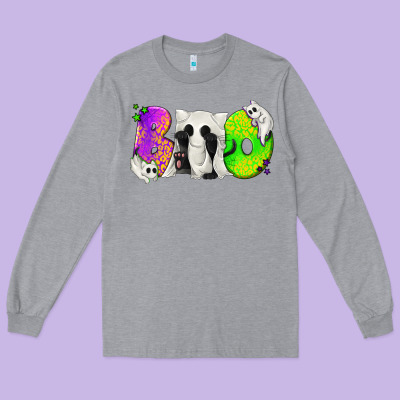 Boo Ghost Cat Long Sleeve Tee Designed By Texasbilliewilder
