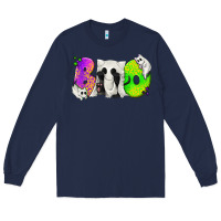 Navy Boo Ghost Cat Long Sleeve Tee - texasbilliewilder