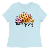 Baby Blue hello spring Ladies Tee - MaliasSmallBusiness