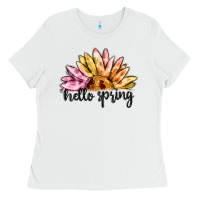 White hello spring Ladies Tee - MaliasSmallBusiness