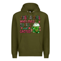 Army Green Just A Girl Who Loves Coffee And Cactus Frappe Premium Hoodie - FaDigitalArtStudio