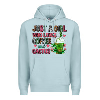 Blue Mist Just A Girl Who Loves Coffee And Cactus Frappe Premium Hoodie - FaDigitalArtStudio