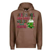 Chestnut Just A Girl Who Loves Coffee And Cactus Frappe Premium Hoodie - FaDigitalArtStudio