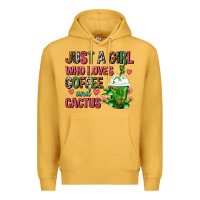 Mustard Just A Girl Who Loves Coffee And Cactus Frappe Premium Hoodie - FaDigitalArtStudio