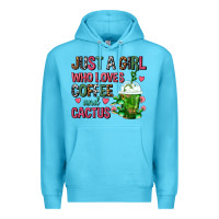 Ocean Blue Just A Girl Who Loves Coffee And Cactus Frappe Premium Hoodie - FaDigitalArtStudio