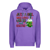 Purple Just A Girl Who Loves Coffee And Cactus Frappe Premium Hoodie - FaDigitalArtStudio