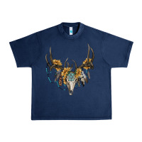 Navy boho deer skull sunflowers and gemstone Urban Heavy Tee - RanaPortraitStore