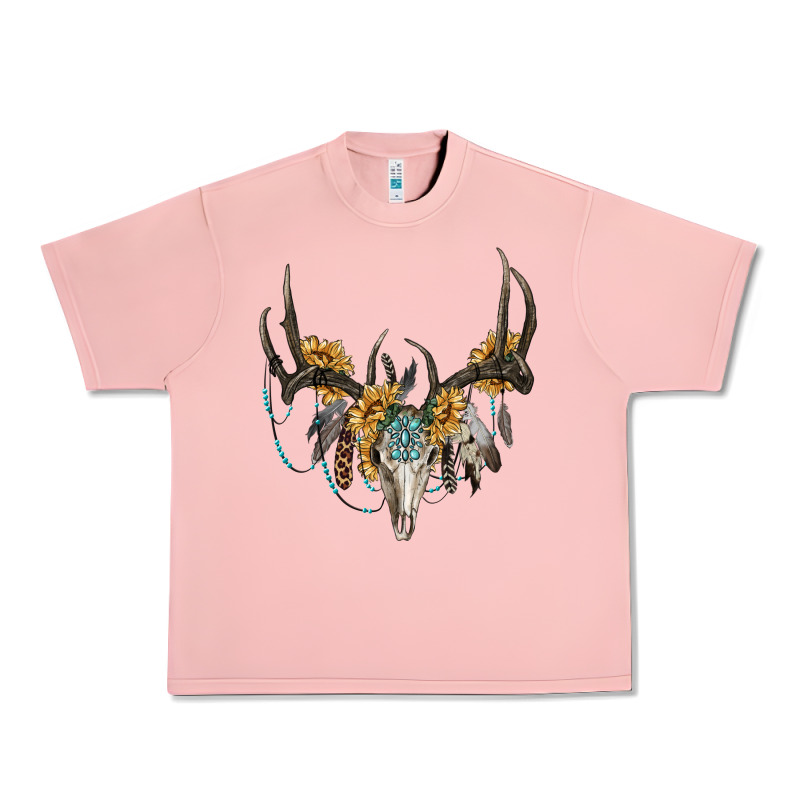 Boho Deer Skull Sunflowers And Gemstone Urban Heavy Tee by RanaPortraitStore | Teevron