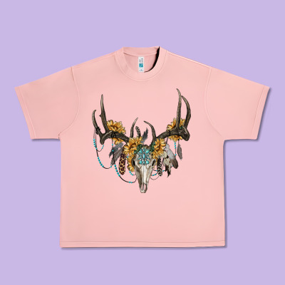 Boho Deer Skull Sunflowers And Gemstone Urban Heavy Tee Designed By Ranaportraitstore