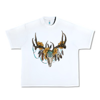 White boho deer skull sunflowers and gemstone Urban Heavy Tee - RanaPortraitStore