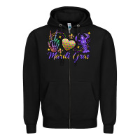 Black Peace love crawfish Mardi Gras skeleton hand Zipper Hoodie - FaDigitalArtStudio