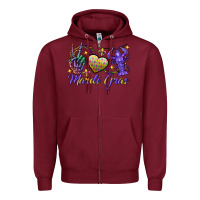 Burgundy Peace love crawfish Mardi Gras skeleton hand Zipper Hoodie - FaDigitalArtStudio