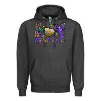 Charcoal Heather Peace love crawfish Mardi Gras skeleton hand Zipper Hoodie - FaDigitalArtStudio