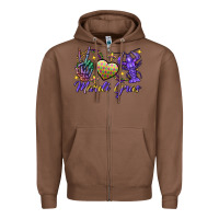 Chestnut Peace love crawfish Mardi Gras skeleton hand Zipper Hoodie - FaDigitalArtStudio