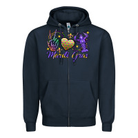 Navy Peace love crawfish Mardi Gras skeleton hand Zipper Hoodie - FaDigitalArtStudio