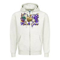 Oatmeal Heather Peace love crawfish Mardi Gras skeleton hand Zipper Hoodie - FaDigitalArtStudio