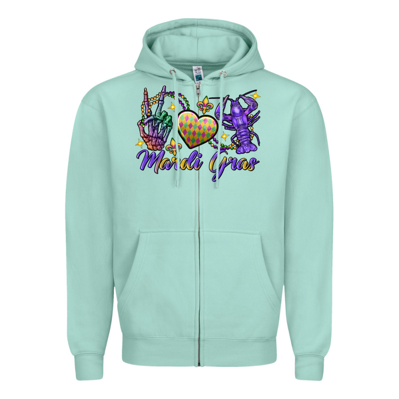 Peace Love Crawfish Mardi Gras Skeleton Hand Zipper Hoodie by FaDigitalArtStudio | Teevron