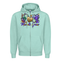 Seafoam Peace love crawfish Mardi Gras skeleton hand Zipper Hoodie - FaDigitalArtStudio