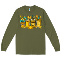 Army Green Childhood Cancer coffee cups yellow ribbon Long Sleeve Tee - NancyCooperArtShop