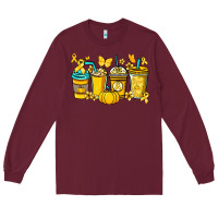 Burgundy Childhood Cancer coffee cups yellow ribbon Long Sleeve Tee - NancyCooperArtShop