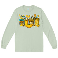 Matcha Childhood Cancer coffee cups yellow ribbon Long Sleeve Tee - NancyCooperArtShop