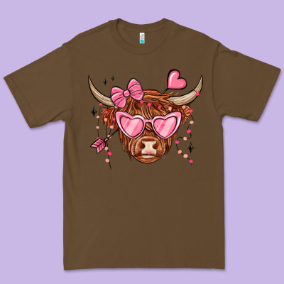 Valentines Day Long Haired Cow Premium Tee Designed By Maliassmallbusiness
