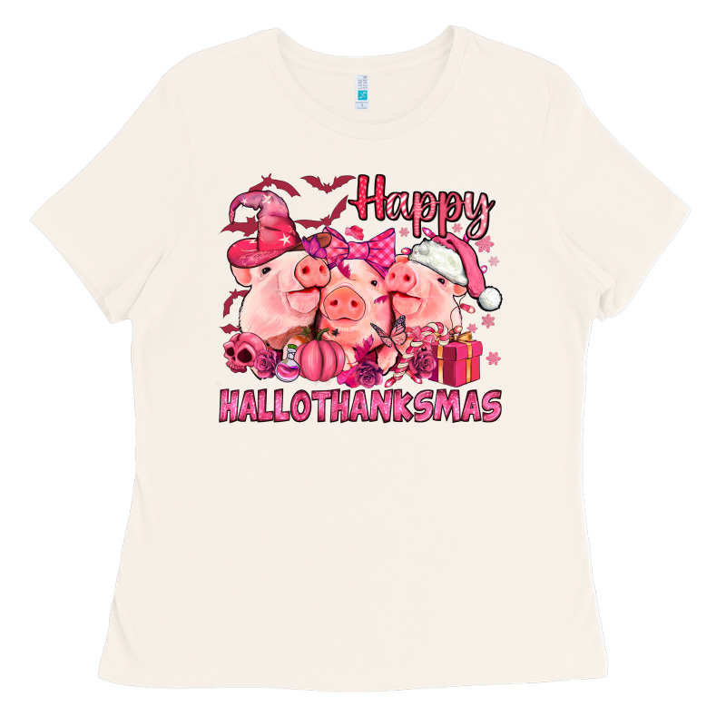 Happy Hallothanksmas Pigs Pink Ladies Tee by NancyCooperArtShop | Teevron