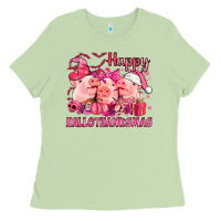 Matcha Happy Hallothanksmas Pigs pink Ladies Tee - NancyCooperArtShop