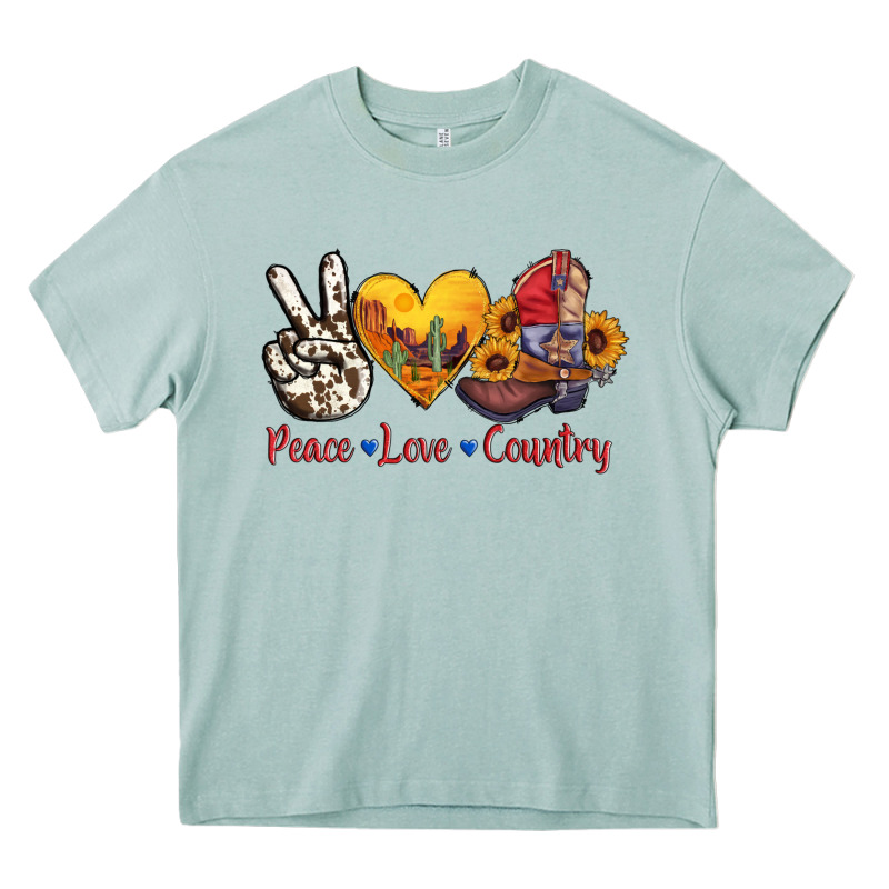 Peace Love Country American Texas Flag Boots Heavy Core Tee by AdoDesignShop | Teevron