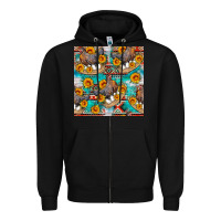 Black chicken with eggs and sunflowers seamles pattern Zipper Hoodie - FaDigitalArtStudio