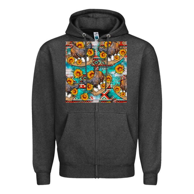 Chicken With Eggs And Sunflowers Seamles Pattern Zipper Hoodie by FaDigitalArtStudio | Teevron