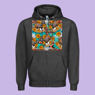 Chicken With Eggs And Sunflowers Seamles Pattern Zipper Hoodie Designed By Fadigitalartstudio
