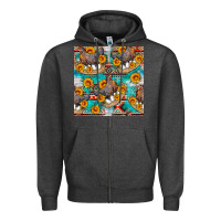 Charcoal Heather chicken with eggs and sunflowers seamles pattern Zipper Hoodie - FaDigitalArtStudio