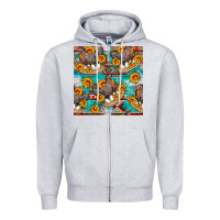 Heather Grey chicken with eggs and sunflowers seamles pattern Zipper Hoodie - FaDigitalArtStudio