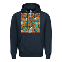 Navy chicken with eggs and sunflowers seamles pattern Zipper Hoodie - FaDigitalArtStudio