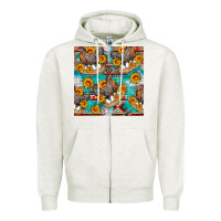 Oatmeal Heather chicken with eggs and sunflowers seamles pattern Zipper Hoodie - FaDigitalArtStudio