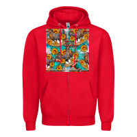 Red chicken with eggs and sunflowers seamles pattern Zipper Hoodie - FaDigitalArtStudio