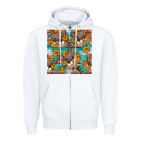White chicken with eggs and sunflowers seamles pattern Zipper Hoodie - FaDigitalArtStudio