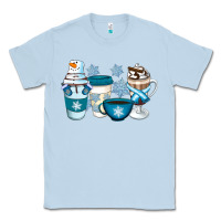 Dusty Blue Winter Coffee Cups Classic Tee - Artiststas